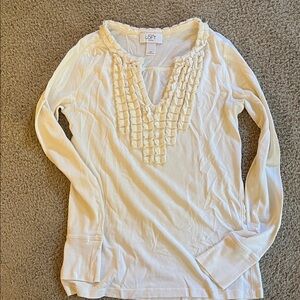 LOFT Ivory Ruffle Long Sleeve Top